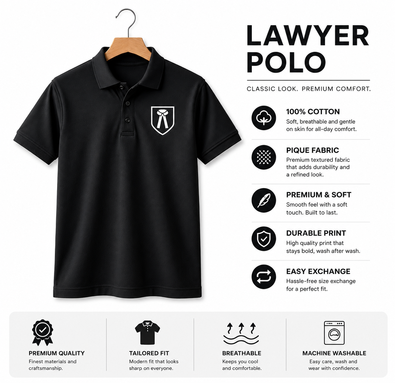 Advocate Icon - Black Lawyer Polo T-shirt