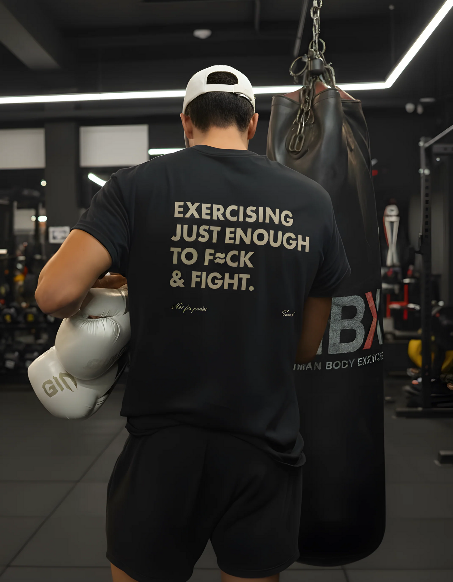 EXERCISING JUST ENOUGH TO F≈CK & FIGHT - OVERSIZED TEE